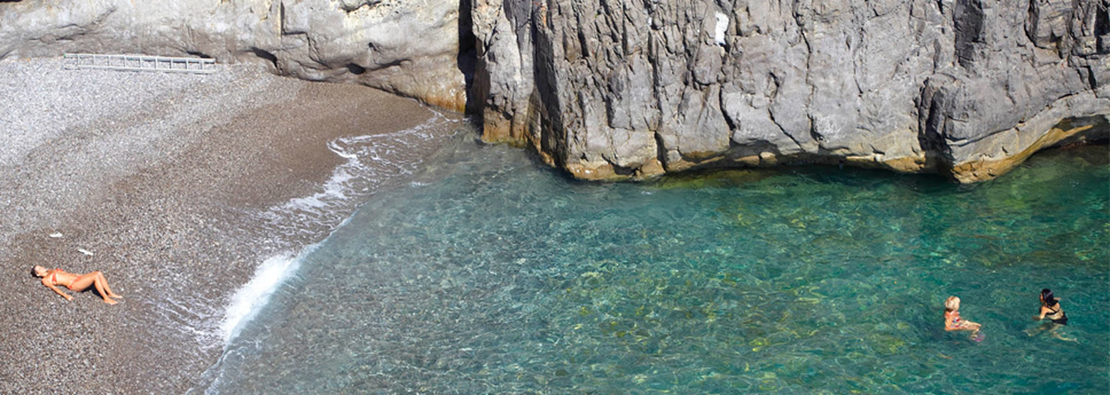 The private beach below La Fenice